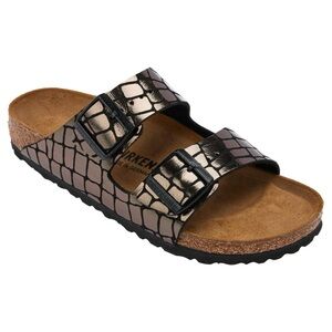 Birkenstock Arizona Gator Gleam Metallic Sandals NWOT Black Croc Embossed EU 37